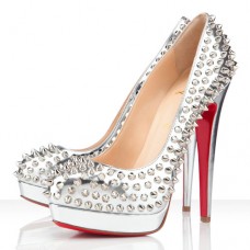 Christian Louboutin Bianca Spikes 140mm Platforma Stříbrné