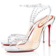 Sandály Christian Louboutin Icone A Clous 100mm stříbrné Sandály Christian Louboutin Icone A Clous 100mm stříbrné