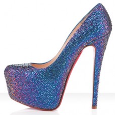 Christian Louboutin Daffodile Strass 160mm Platformové Boty Modré