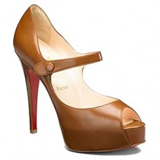 Christian Louboutin bez barre 140mm Mary Jane lodičky hnědé