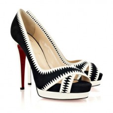Christian Louboutin Very Jaws 140mm Peep Toe Lodičky Černé Bílé