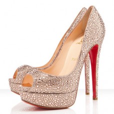 Christian Louboutin Lady Peep Strass 140mm Peep Toe Lodičky Zlaté Christian Louboutin Lady Peep Strass 140mm Peep Toe Lodičky Zlaté