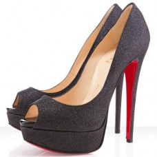 Christian Louboutin Lady Peep Spikes 140mm Peep Toe Lodičky Černé
