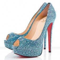 Christian Louboutin Lady Peep Strass 140mm Peep Toe Lodičky Modré Christian Louboutin Lady Peep Strass 140mm Peep Toe Lodičky Modré