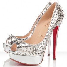 Christian Louboutin Dámské Peep Spikes 140mm Lodičky s Peep Toe Stříbrné Christian Louboutin Dámské Peep Spikes 140mm Lodičky s Peep Toe Stříbrné