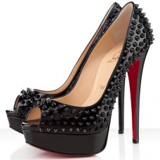 Christian Louboutin Lady Peep Spikes 140mm Peep Toe Lodičky Černé
