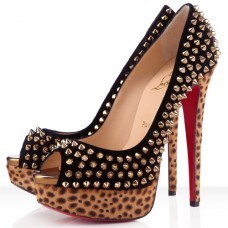 Christian Louboutin Lady Peep Spikes 140mm Peep Toe Lodičky Černé Christian Louboutin Lady Peep Spikes 140mm Peep Toe Lodičky Černé