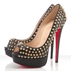 Christian Louboutin Lady Peep Spikes 140mm Peep Toe Lodičky Černé