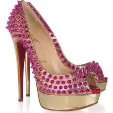 Christian Louboutin Lady Peep Spikes 140mm Peep Toe Lodičky Zlatá Růže