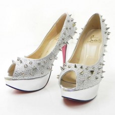 Christian Louboutin Dámské Peep Spikes 140mm Lodičky s Peep Toe Stříbrné