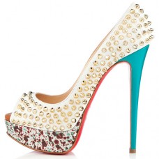 Christian Louboutin Lady Peep Spikes 140mm Peep Toe Lodičky Craie