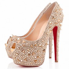 Christian Louboutin Highness Strass 160mm Peep Toe Lodičky Zlaté
