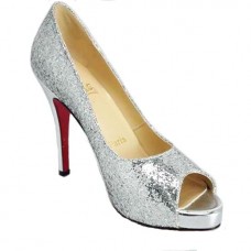 Christian Louboutin Glittered 120mm Peep Toe Lodičky Stříbrné