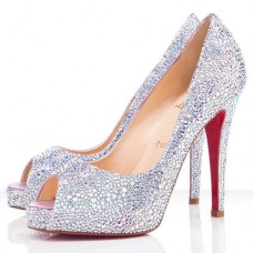 Christian Louboutin Very Riche Strass 120mm Peep Toe Lodičky s Křišťálovou Podrážkou