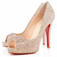 Christian Louboutin Very Riche Strass 120mm Peep Toe Lodičky Tělové barvy