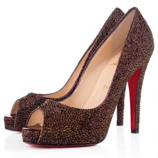 Christian Louboutin Very Riche Strass 120mm Peep Toe Lodičky Švestkové