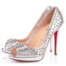 Christian Louboutin Yolanda Spikes 120mm Peep Toe Lodičky Stříbrné
