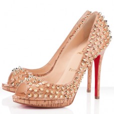 Christian Louboutin Yolanda Spikes 120mm Peep Toe Lodičky Přírodní Christian Louboutin Yolanda Spikes 120mm Peep Toe Lodičky Přírodní