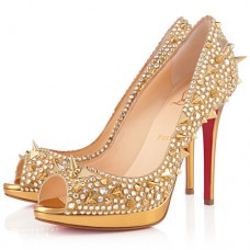 Christian Louboutin Yolanda Spikes 120mm Peep Toe Lodičky Zlaté Christian Louboutin Yolanda Spikes 120mm Peep Toe Lodičky Zlaté
