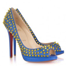 Christian Louboutin Yolanda Spikes 120mm Peep Toe Lodičky Modré Christian Louboutin Yolanda Spikes 120mm Peep Toe Lodičky Modré