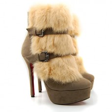 Kotníkové boty Christian Louboutin Toundra Fur 120mm béžové Kotníkové boty Christian Louboutin Toundra Fur 120mm béžové