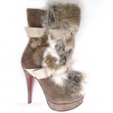 Kotníkové boty Christian Louboutin Toundra Fur 120mm Hnědé Kotníkové boty Christian Louboutin Toundra Fur 120mm Hnědé
