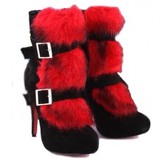 Kotníkové boty Christian Louboutin Toundra Fur 120mm červené Kotníkové boty Christian Louboutin Toundra Fur 120mm červené