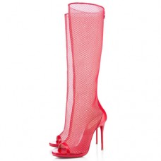 Holínky Christian Louboutin Alta Dentelle 120mm červené Holínky Christian Louboutin Alta Dentelle 120mm červené