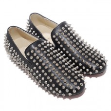 Christian Louboutin Rollerboy stříbrné mokasíny s podpatkem v černé barvě