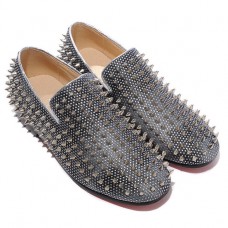 Christian Louboutin Rollerboy stříbrné mokasíny s hrotovým vzorem šedé