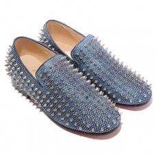 Christian Louboutin Rollerboy stříbrné mokasíny s vysokým podpatkem modré