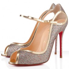 Christian Louboutin 1en8 100mm Peep Toe Lodičky Zlaté Christian Louboutin 1en8 100mm Peep Toe Lodičky Zlaté