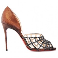 Christian Louboutin Aranea 100mm Peep Toe Lodičky Hnědé Christian Louboutin Aranea 100mm Peep Toe Lodičky Hnědé