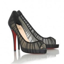 Christian Louboutin Champagne Chiffon Ambrosina 120mm Peep Toe Lodičky Černé