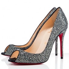 Christian Louboutin sexy 100mm peep toe lodičky šedé Christian Louboutin sexy 100mm peep toe lodičky šedé