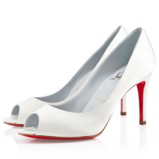Christian Louboutin You You 80mm Peep Toe Lodičky - Bílé Christian Louboutin You You 80mm Peep Toe Lodičky - Bílé
