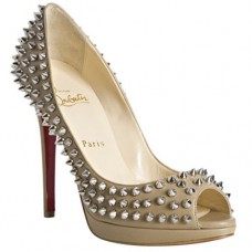 Christian Louboutin Yolanda Spikes 120mm Peep Toe Lodičky Béžové Christian Louboutin Yolanda Spikes 120mm Peep Toe Lodičky Béžové