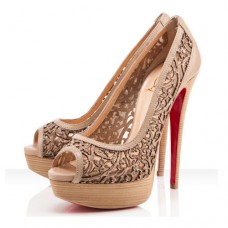 Christian Louboutin Pampas 140mm Peep Toe Lodičky Béžové
