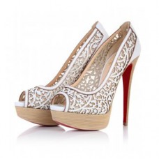 Christian Louboutin Pampas 140mm Peep Toe Lodičky Bílé