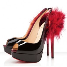 Christian Louboutin Dámské kožešinové 140mm slingbacks černé Christian Louboutin Dámské kožešinové 140mm slingbacks černé