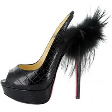 Christian Louboutin Dámské kožešinové 140mm slingbacks černé Christian Louboutin Dámské kožešinové 140mm slingbacks černé