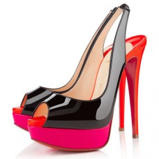 Christian Louboutin Lady Peep 140mm Slingbacks Černá/Růžová Matador