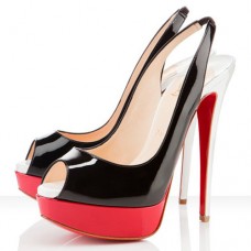 Christian Louboutin Lady Peep 140mm Slingbacks Černá/Červená