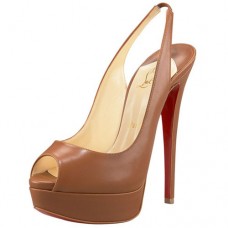 Christian Louboutin Lady Peep 140mm Slingbacks Hnědá