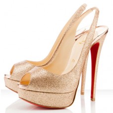 Christian Louboutin Lady Peep 140mm Slingbacks Zlaté