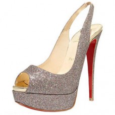 Christian Louboutin Lady Peep 140mm Slingbacks Stříbrné