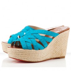 Christian Louboutin Crepon 100mm klíny tyrkysové Christian Louboutin Crepon 100mm klíny tyrkysové