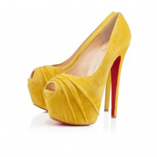Christian Louboutin Drapesse 160mm Peep Toe Lodičky Žluté Christian Louboutin Drapesse 160mm Peep Toe Lodičky Žluté