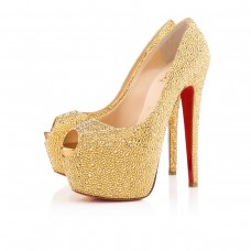 Christian Louboutin Highness Strass 160mm Peep Toe Lodičky Žluté Christian Louboutin Highness Strass 160mm Peep Toe Lodičky Žluté