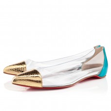 Christian Louboutin Corbeau ploché sandály zlaté/Caraibes Christian Louboutin Corbeau ploché sandály zlaté/Caraibes